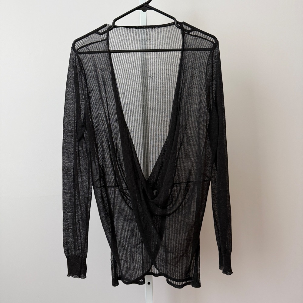 Helmut Lang Witchy Office Siren Draped Sheer Knit Top M Black